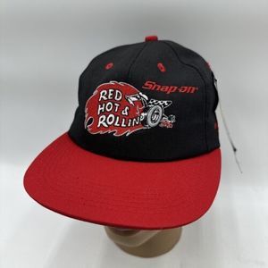Snap On RED HOT & ROLLING Snapback Hat‎ Trucker Cap Drag Racing